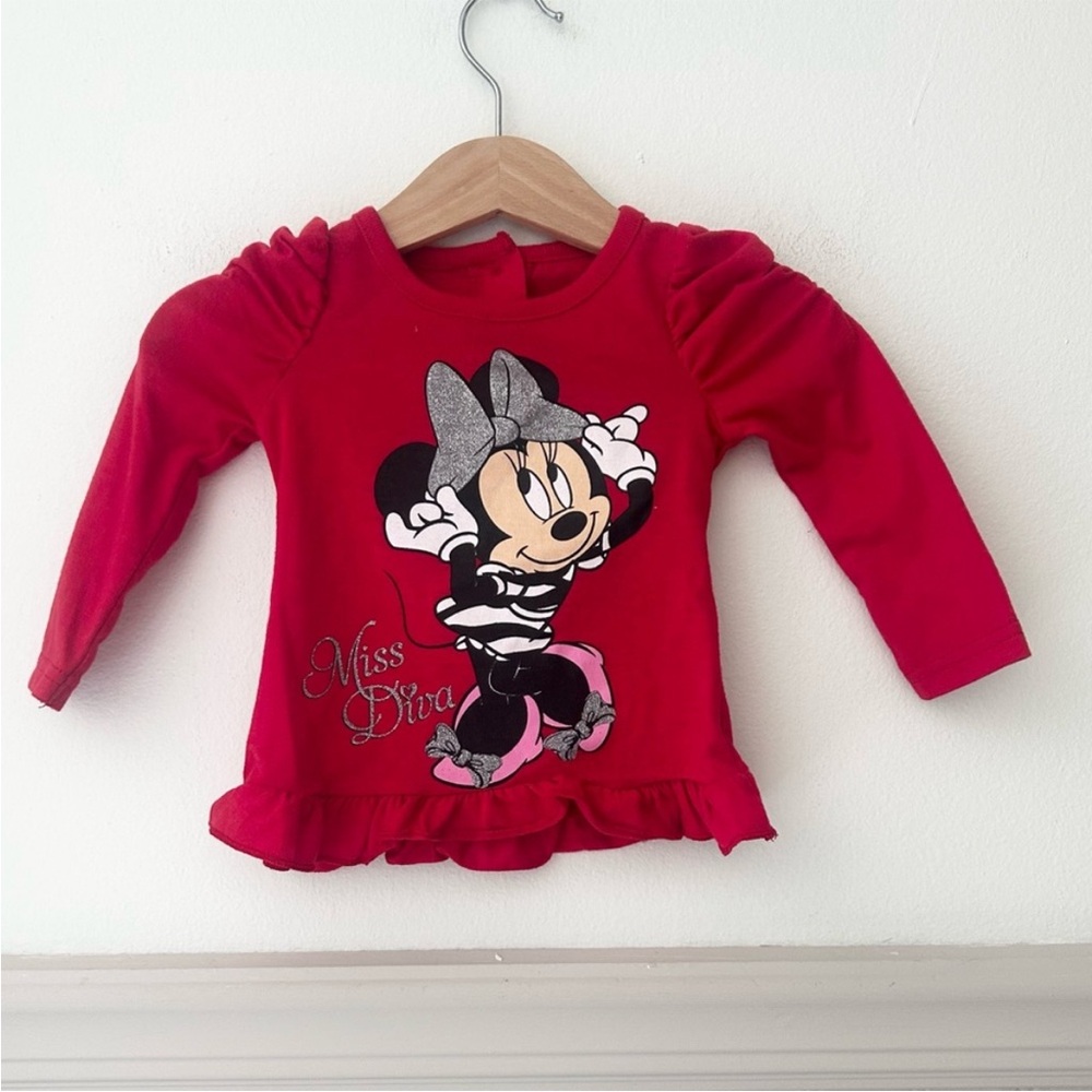 Disney Miss Diva Minnie Mouse Red Long Sleeve Shirt 12 Months